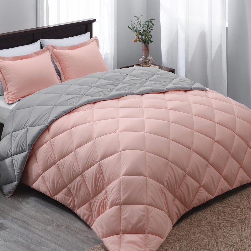 Basic Beyond King Size Comforter Set - Pink King Size Comforter Set, Reversible King Bed Comforter Set for All Seasons, Baby Pink/Grey, 1 Comforter (104"x92") and 2 Pillow Shams (20"x36"+2") - Image 1